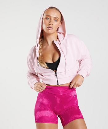 Dámské Mikiny S Kapucí Gymshark Gs Power Cropped Zip Růžové | CZ 3575MQZ